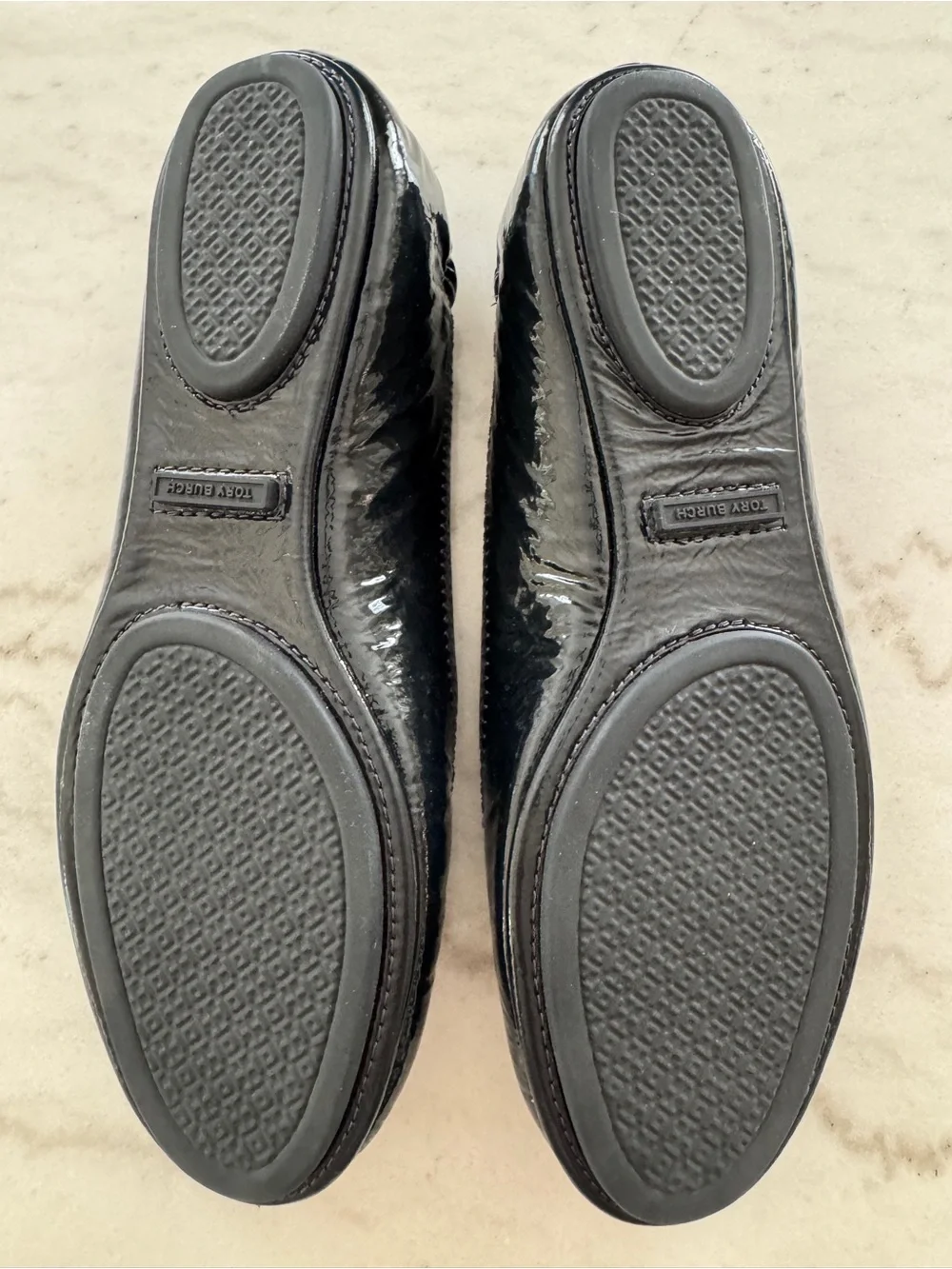 Tory Burch Black Patent Logo Round-Toe Ballet Flats